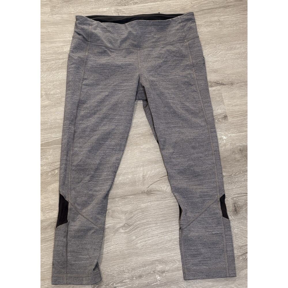 Lululemon Pace Rival Crop Leggings Sz 8 Gray Black Zip Pocket